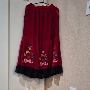 Universal Red A-Line Skirt with Black Lace